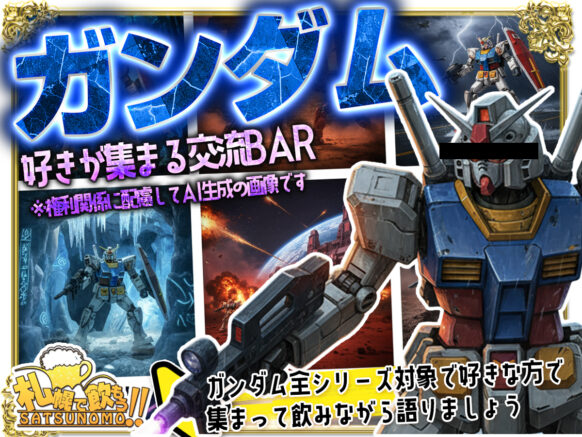 【速報☆ガンダム好き集まれ‼】【2025年10月20日(月)19時半～21時半】『ガンダム好きが集まる交流BAR』★ガンダム全シリーズ対象で好きな方で集まって飲みながら語りましょう★幹事はガンダム大好き「bar Libra(リーブラ)」のオーナーしんごさんです✨【詳細が決定次第随時内容を更新致します。】