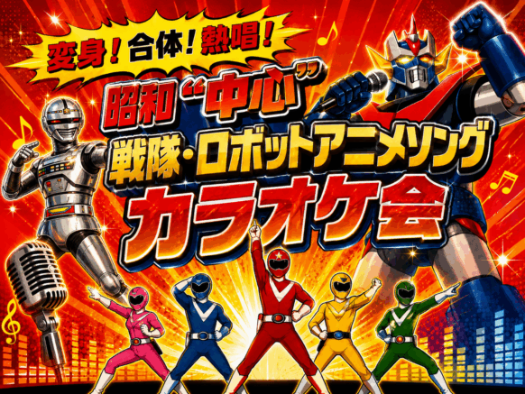 【待ってましたのカラオケテーマ!!】【2026年6月23日(火)19時～21時】『昭和“中心” 戦隊・ロボットアニメソングカラオケ会　〜変身！合体！熱唱！魂のヒーロー＆ロボソンナイト〜』　同曲被りも大歓迎✨✨