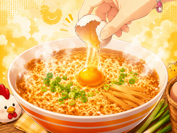 【2026年8月25日(火)19時オープン★15食限定】🐔チキンラーメン好き集まれ🍜「チキンラーメンの誕生日」を勝手にお祝い🍜 おすすめフードとして400円♪あなたは卵ポケットにうまく着地させられるか⁉🥚担当スタッフは るふな です♪